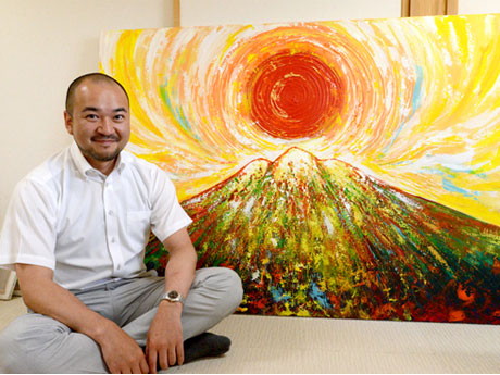 Exposição de pintura do Monte Iwaki vermelho em Aomori e Fujisaki
