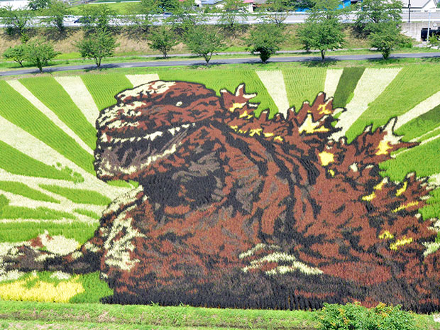 Arte do campo de arroz "Shin Godzilla", comentada entre os internautas que assistiram ao filme