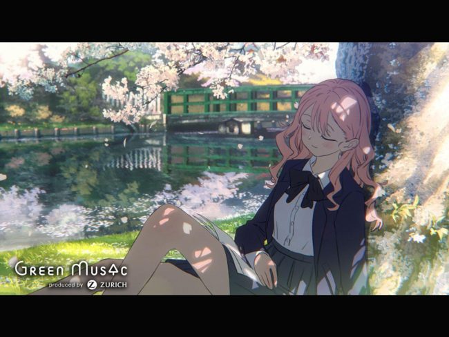 Циклическая анимация на тему парка Хиросаки с изображением цветущей сакуры поздней весной.